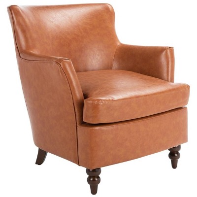 Cognac Faux Leather Flared Arm Accent Chair with Walnut Legs