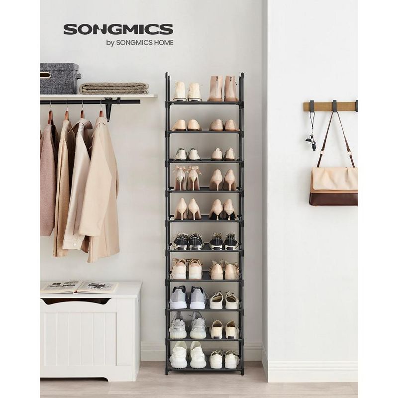 SONGMICS 10 Tier Shoe Rack - Space-Saving Shoe Shelf Organizer, Metal Frame, Non-Woven Fabric Shelves - Ideal for Entryway, Bedroom - Black, 2 of 10