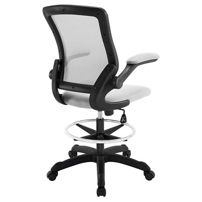 Gray Mesh Adjustable Swivel Drafting Stool with Flip-Up Arms