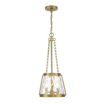 Crawford Warm Brass 3-Light Pendant with Clear Water Glass Shade
