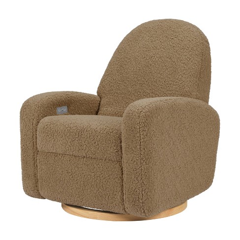 Babyletto Nami Glider Recliner With Electronic Control And Usb In Cortado Shearling With Light Wood Base Swivel Glider Chair Light Brown Target