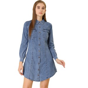 Allegra K Women's Denim Long Sleeve Button Down Shirtdress - 1 of 4