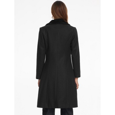 Allegra K Women's Winter Faux Fur Collar Double Breasted Long Warm Coats X-Large Black — фото 3