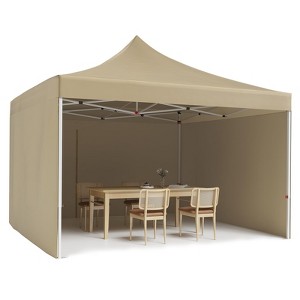10 x 10 Pop Up Canopy Tent, Heavy Duty Outdoor Canopy with 3 Removable Sidewalls Wheeled Carry Bag, Stakes and Nails - 1 of 4