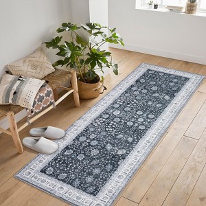 Vintage Floral Printed Area Rug Soft Washable Rugs, Distressed Oriental Design, Non Slip & Stain Resistant, Non Shedding Decorative Accent Carpet - 1 of 4