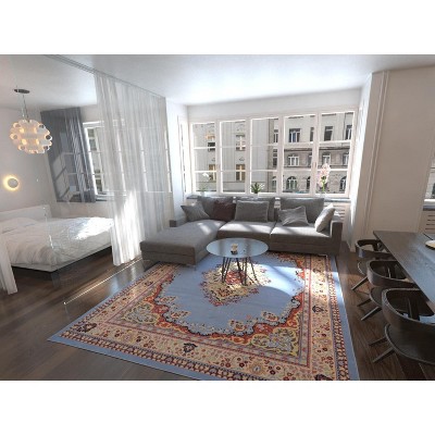 Light Blue Medallion Synthetic 9' x 12' Rectangular Rug