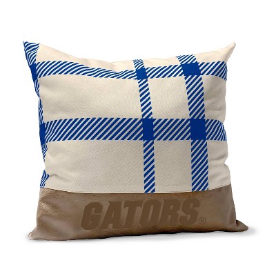 NCAA Florida Gators Farmhouse Plaid Faux Leather Throw Pillow