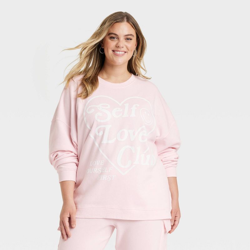 Women's Self Love Club Graphic Sweatshirt - Pink, 1 of 10
