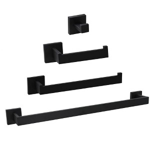 Itopfox 4 Piece Bathroom Hardware Set Matte Black Includes 16 Inch Towel Bar Toilet Paper Holder Towel Ring Robe Hook Stainless Steel - 1 of 4