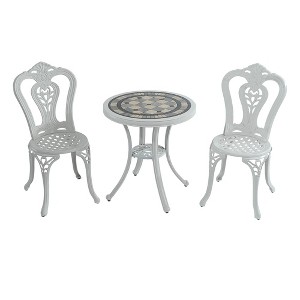 CLIHOME 3-Piece Durable Outdoor Cast Aluminum Bistro Table and Chairs Set - 1 of 4
