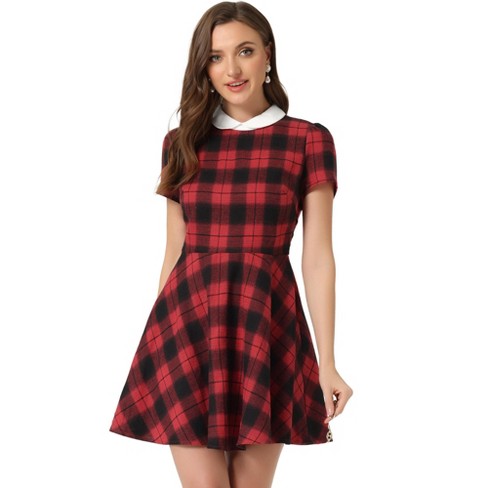 Allegra K Women's Vintage Check Ruffle Neck Button Down Long Sleeve A-Line  Dress Beige Red X-Small : : Clothing, Shoes & Accessories