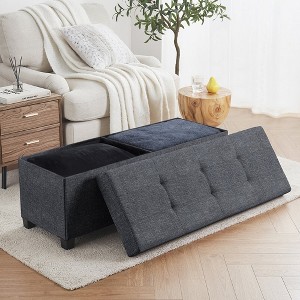 Ornavo Home Foldable Tufted 43 Inch Long Linen Bench Storage Ottoman with Legs for Bedroom, Entryway and Living Room - 1 of 4