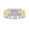 Men's 10K Yellow Gold Plated Silver Diamond Accent 3 Stone Ridged Band Ring - 3 of 4