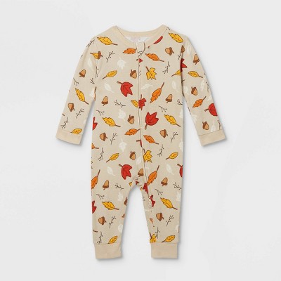 Baby Fall Leaf Print Matching Family Union Suit - Oatmeal 6-9M