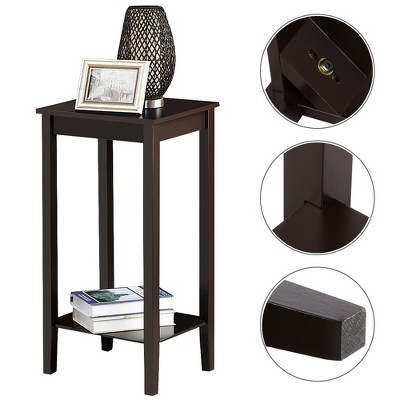 Dark Coffee Solid Wood Minimalist End Table with Shelf