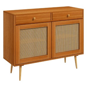 HOMCOM Kitchen Cabinet, Sideboard Storage Cabinet with 2 Rattan Doors and Adjustable Shelf for Living Room, Light Brown - 1 of 4