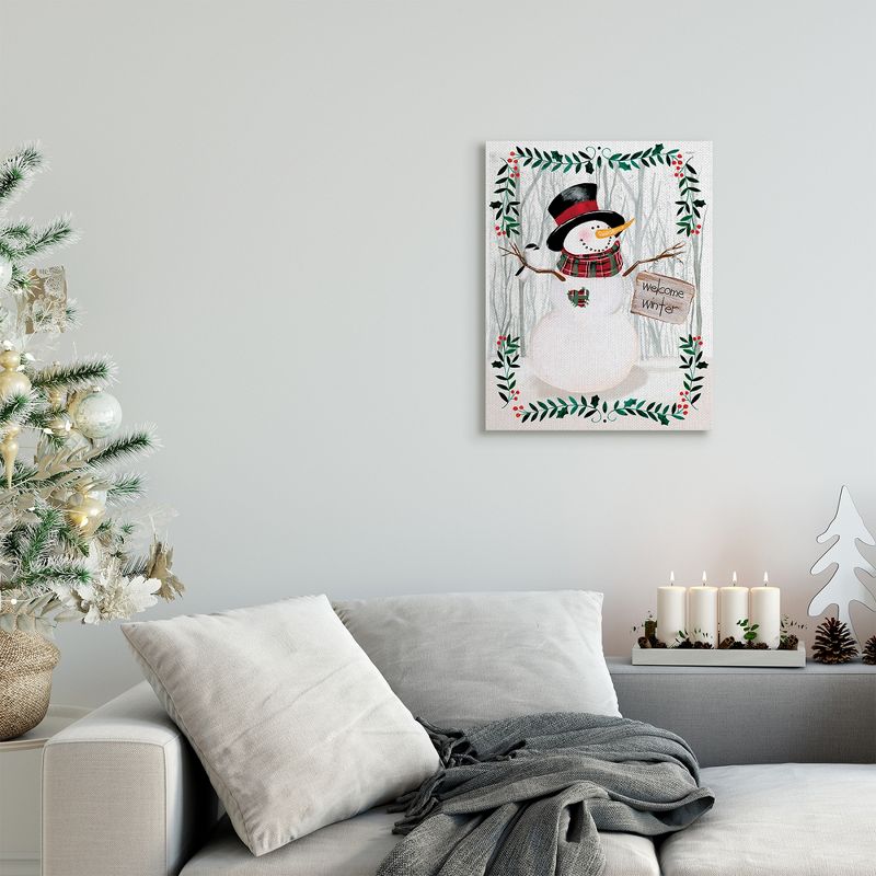 Stupell Industries Winter Welcome Greeting Snowman Forest Holly Florals Gallery Wrapped Canvas Wall Art, 16 x 20, 3 of 5