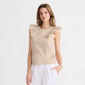 Lands' End Women's Embroidered Ruffle Tank Top - 1 of 4