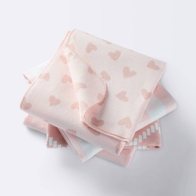 Flannel Baby Blanket - Pink Hearts and Chevron - Cloud Island™