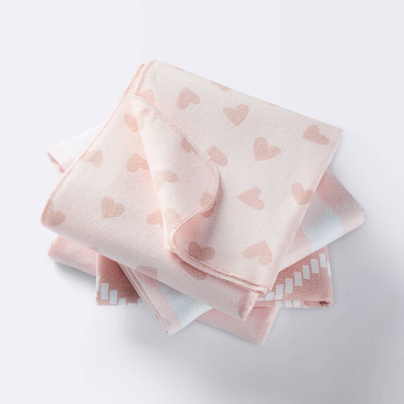 Flannel Baby Blanket - Pink Hearts and Chevron - Cloud Island&#8482;, 1 of 6