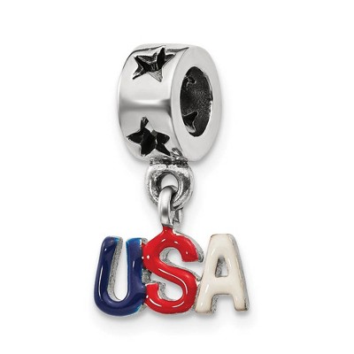 Black Bow Jewelry Sterling Silver Enameled USA Dangle Bead Charm