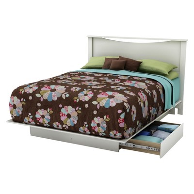 Queen White Wood Platform Bed with Storage Drawers
