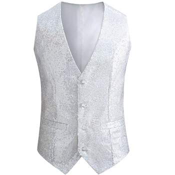 Lars Amadeus Men's V-Neck Sleeveless Disco Sparkly Sequin Suit Vest
