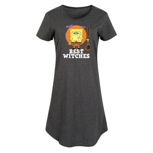 Women's SpongeBob SquarePants Best Witches Graphic T-shirt Dress - Heather Charcoal - 2X - 1 of 4