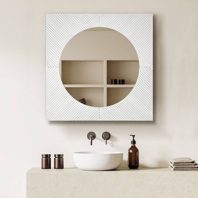 Distressed White Carved Wood Square Mirror, 24" x 24"