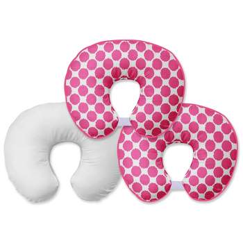 Bacati - 3 pc Ikat Zigzag Pink Dots Muslin Hugster Feeding & Infant Support Nursing Pillow