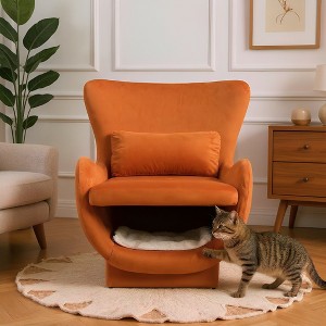 Okak Modern Velvet Upholstered Lounge Chair Pet Friendly Sofa with Cat Hole,Novelty Leisure Chair for Living Rooms,Relaxation Areas - 1 of 4