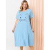 Agnes Orinda Women's Plus Size Soft Knit Cute Cat Print Short Sleeve Split Hem Pockets Midi Sleep Shirts Nightgowns - 2 of 4