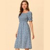 Allegra K Women's Cottagecore Floral Square Neck Puff Sleeves Summer Midi Smocked Dress - 2 of 4