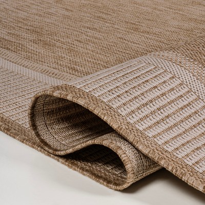 Beige and Cream Coastal Stripe Indoor/Outdoor Runner Rug 2 x 8