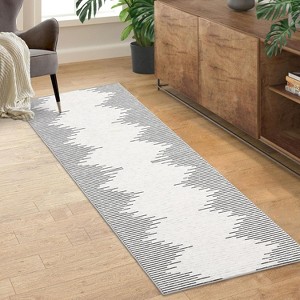 Living Room Rug Washable Bedroom Rugs Neutral Area Rug for Nursery Geometric Striped Carpet Non Slip Stain Resistant Farmhouse Floor Cover White Rug - 1 of 4