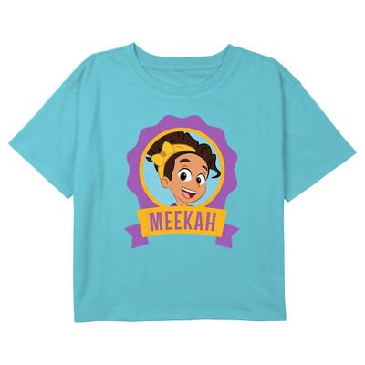 Girl's Blippi Meekah Portrait Badge Crop Top T-shirt - Blue - X Large ...