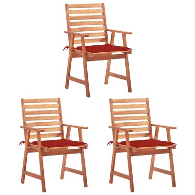 vidaXL Patio Chair Set of 3 Natural wood, Beige cushions
