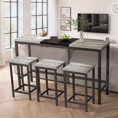 NicBex Dining Table Set for 3 Kitchen Table Pub Table Modern Design Long Dining Table Set with 3 Stools