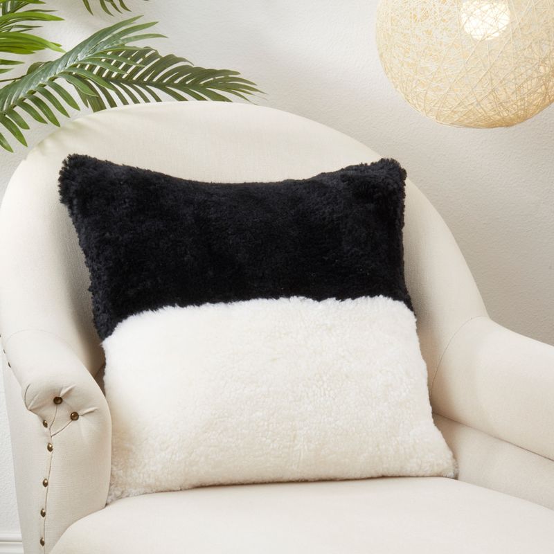 Saro Lifestyle Luxurious Sheep Fur Poly Filled Pillow with Two-Tone Elegance, 3 of 4