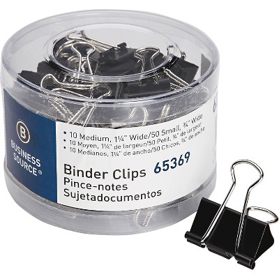 Business Source Binder Clips SM/MD 60/PK Black 65369