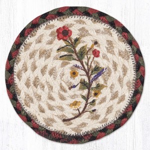 Earth Rugs Rustic Farmhouse Braided Jute Coaster 7" Round with Plant Kindness Design - 1 of 3