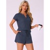 INSPIRE CHIC Women's Waffle Knit V-neck Short Sleeve Top with Shorts Tracksuit Lounge Set with Pockets - 2 of 4