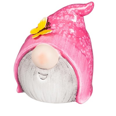 Ceramic Gnome Garden Statuary with Metal Details, Pink