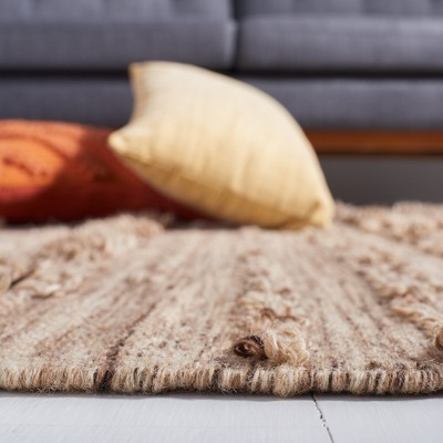 Handwoven Brown Beige Wool Cotton Rectangular Area Rug