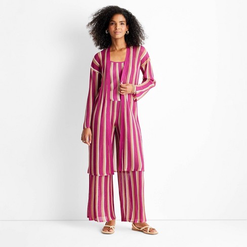 Women's Striped Open-front Duster Cardigan - Future Collective