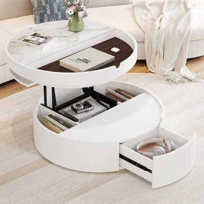 Round Lift Top Coffee Table with Drawer & Hidden Storage,29.5" Center Table for Living Room-Baofuwish