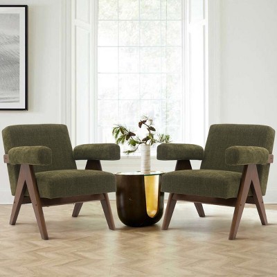 Mo Set Of 2 Accent Chair With Arms,22.5" Wide Lounge Armrest  Accent Chair,Upholstered Seat and Back With V Shape Wood Legs-Maison Boucle