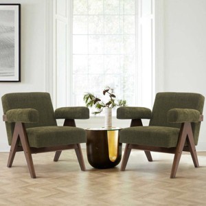 Mo Set Of 2 Accent Chair With Arms,22.5" Wide Lounge Armrest  Accent Chair,Upholstered Seat and Back With V Shape Wood Legs-Maison Boucle - 1 of 4