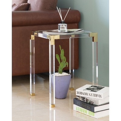 Fabulaxe Square Acrylic Gold Metal Modern Tempered Glass End Side Table