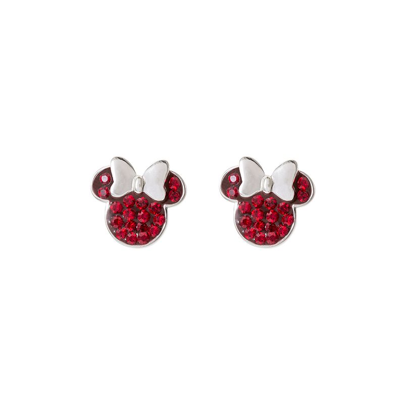 Disney Womens Minnie Mouse Sterling Silver Pave Crystal Birthstone Stud Earrings, 1 of 7